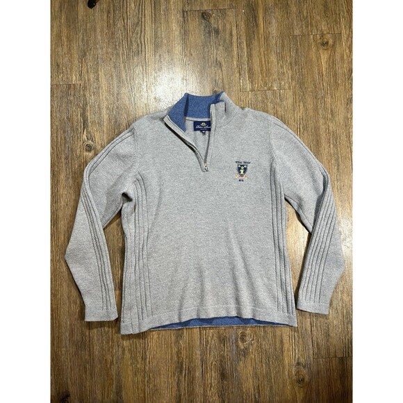 Peter Scott Sweater 100% New Wool Quarter-Zip Gray Royal Troon Mens 40 Scotland - Picture 1 of 10
